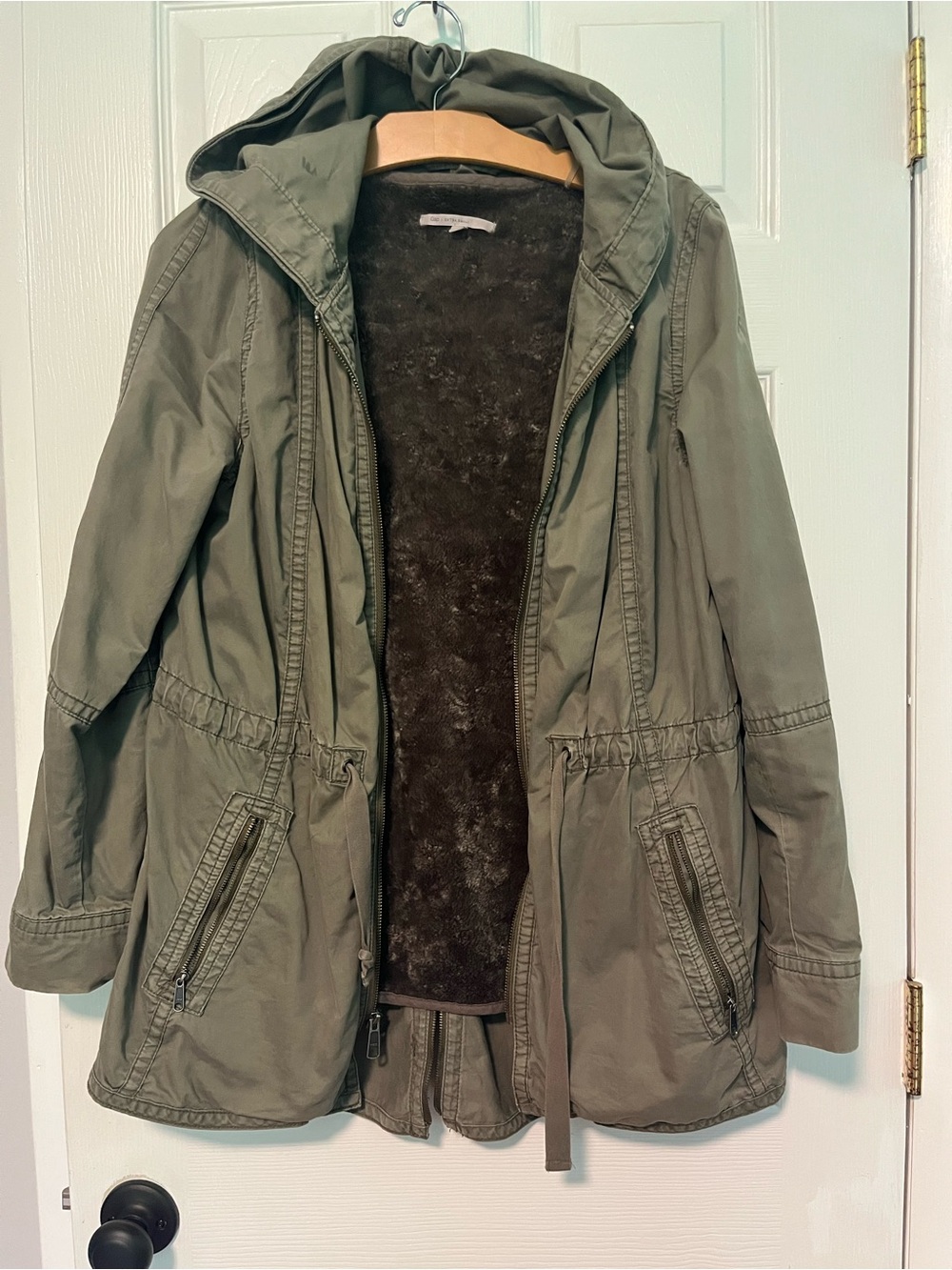 GAP Olive Green Hooded Utility Jacket with Faux Fur Lining